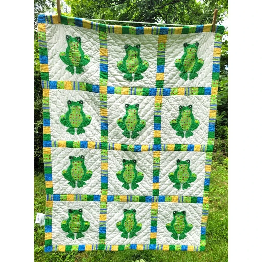 Freddie Frog Baby Quilt Donna Sharp Applique Bright Green Soft